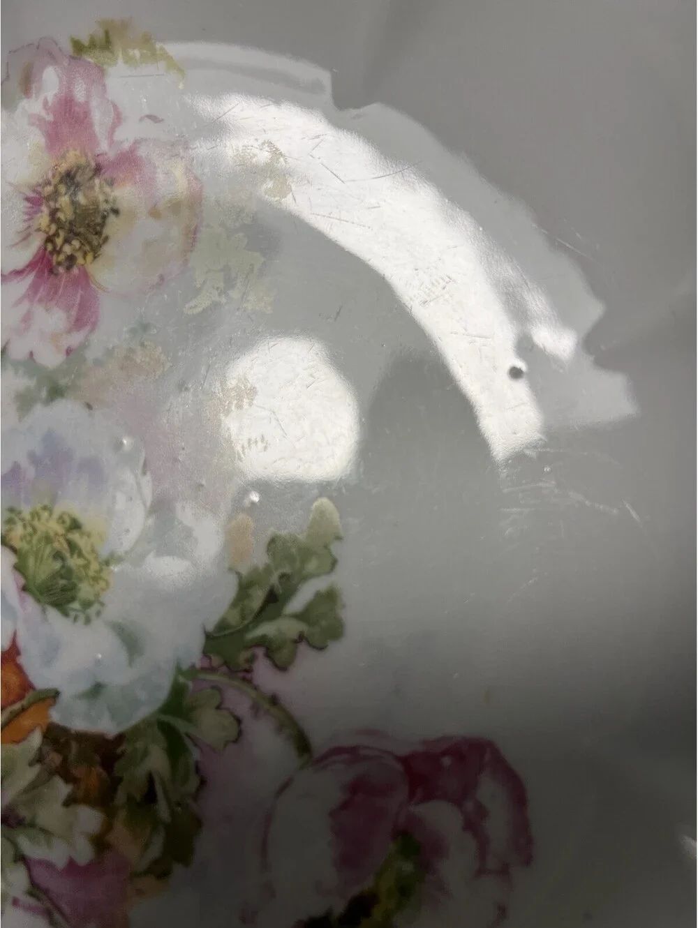 German Antique 1910s Poppy Floral Porcelain Scalloped Bowl, 9x2.5”